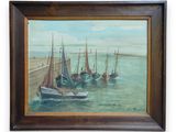 a painting of a group of boats in the water