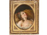 painting of a woman with a flower in her hair in a gold frame