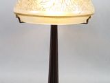 a close up of a lamp on a table with a white background