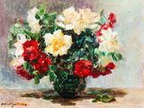 une peinture de fleurs dans un vase sur une table