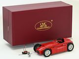 a red model of a racing car in front of a red box