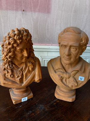 two busts that are sitting on a table