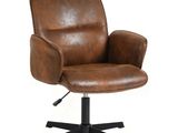 the office chair is made of leather and has a metal base