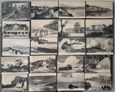 several black and white photos of a bunch of old trains
