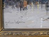 a painting of a horse drawn carriage on a snowy street