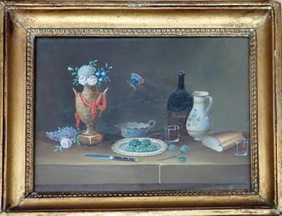 une photo d'un tableau représentant une nature morte avec des fleurs dans un vase
