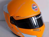 a close up of a helmet on a table