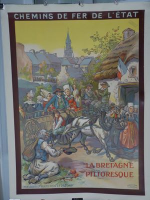 tableau représentant un homme à cheval tirant une charrette sur laquelle se trouvent des personnes
