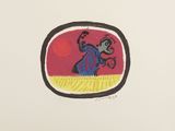 an image of a drawing of a monkey on a red background