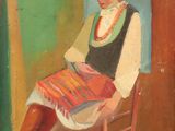 peinture d'une femme assise sur une chaise et lisant un livre