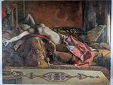un tableau représentant un homme nu allongé sur un lit