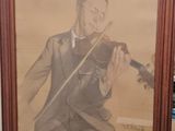 un dessin représentant un homme jouant du violon dans une pièce