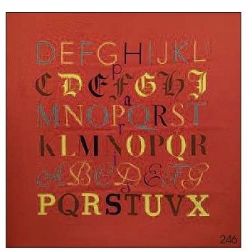 une image représentant un alphabet au point de croix sur fond rouge