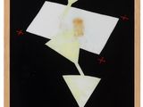 an image of a black and white painting with triangles on it