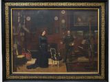 tableau représentant un homme et une femme dans un salon, en compagnie d'un chien