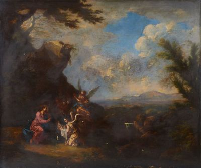 une image d'un tableau représentant un groupe de personnes dans une zone boisée