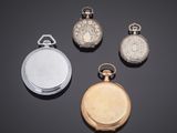 three silver and gold pocket watches, one with a silver case and the other with a silver case