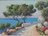 un tableau représentant une route qui mène à l'océan