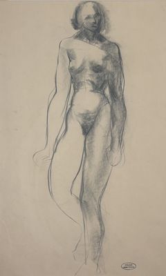 a drawing of a woman standing in a pose with her hands on her hips