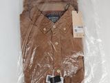 a brown shirt in a plastic bag with a tag on it