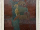a painting hanging on the wall of a room