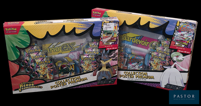 two boxes of pokemon toys on a black background