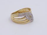 a close up of a gold ring with diamonds on a white background
