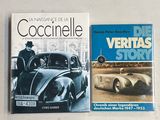 deux livres posés sur une table, avec une photo représentant une voiture et un homme coiffé d'un chapeau