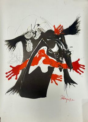 drawing of a man with a bloody face and hands on a white background