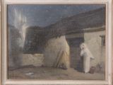 une image représentant un tableau où l'on voit une personne debout devant un bâtiment