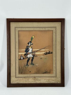 tableau représentant un homme en uniforme militaire tenant un fusil