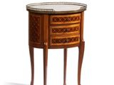 a small wooden table with a glass top on a white background