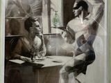 une photo d'un tableau représentant un homme et une femme assis à une table