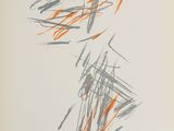 drawing of orange and gray lines on a white surface
