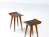 pair of mid - century danish teak side tables with slate tops
