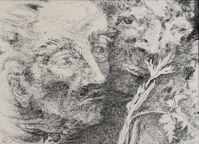un dessin représentant un homme et un chat sur l'image