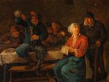 an image of a painting of a group of people sitting around a table