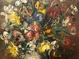 une peinture de fleurs dans un vase sur une table