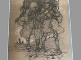 drawing of a group of men riding on the back of a horse