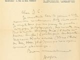 un vieux document sur lequel figurent une lettre manuscrite et la photo d'un avion
