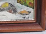 a picture of a painting of rocks in the snow