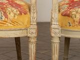 pair of french louis xvi style armchairs with tapestry upholstered seats
