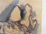 une photo représentant le dessin d'une femme allongée sur un lit