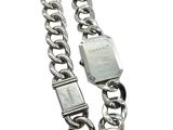 chain link bracelet with a padlock on it and a chain attached to it