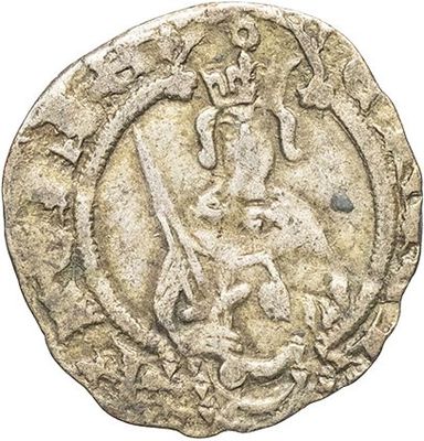 a silver coin with an image of a man holding a sword