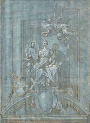 an image of a painting of a man and a woman on a pedestal
