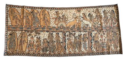 un gros plan d'une tapisserie représentant un groupe de personnes