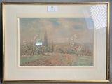 painting of a landscape with trees and bushes in a gold frame