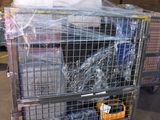 a large metal cart with many items in it