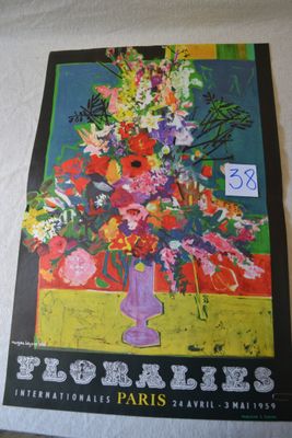 a poster of a vase of flowers on a table